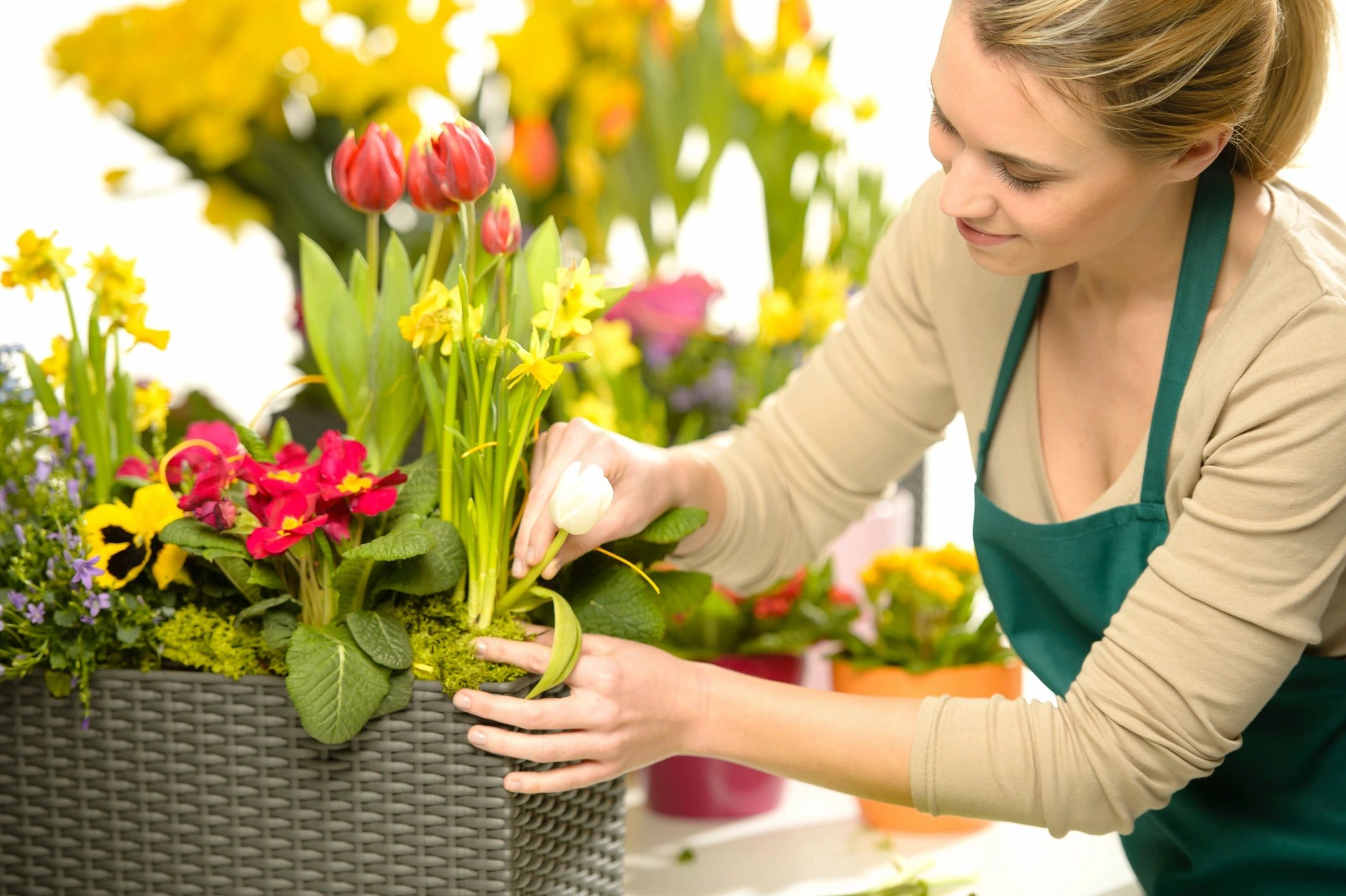 Florist arranging a bridal bouquet